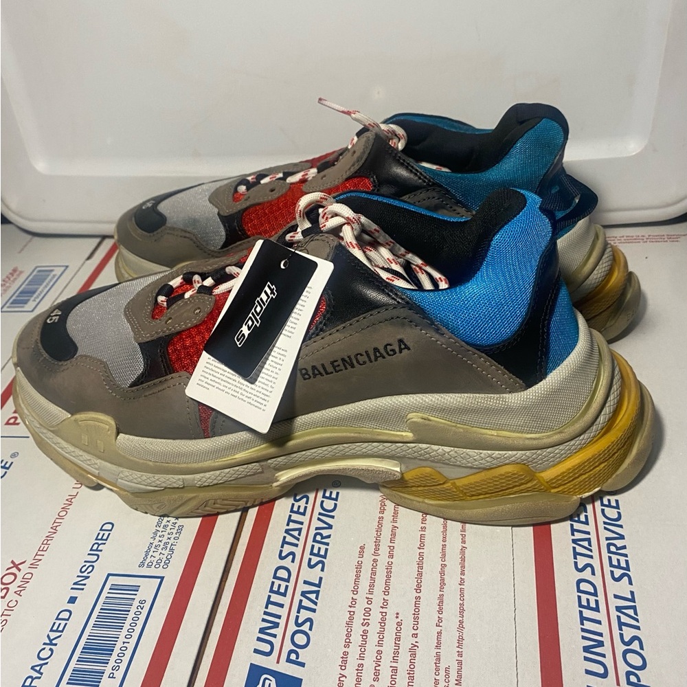 Balenciaga Triple S Sneaker 'Blue Red' 2018 Mens Fashion Shoes Size 12 NEW - Picture 12 of 14